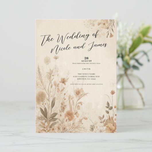 Delicate Bloemen Botanische Boho Bruiloft Kaart (Staand voorkant)