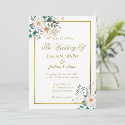 Delicate Bloemen en Gouden Rand Kaart (Staand voorkant)