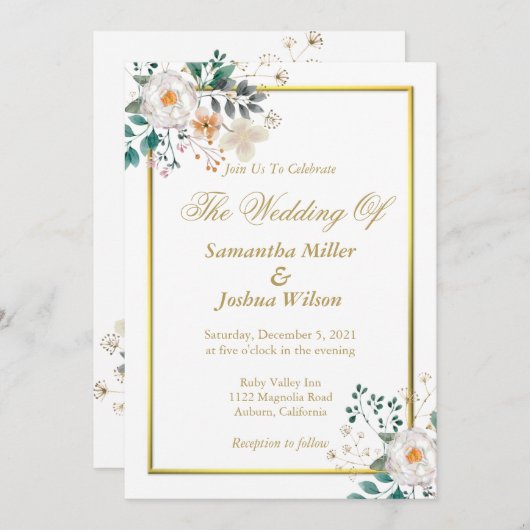 Delicate Bloemen en Gouden Rand Kaart (Voorkant / Achterkant)