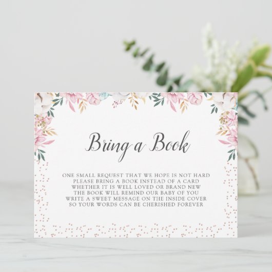 Delicate Bloemen en Katoen Breng een Boek Kaart (Staand voorkant)