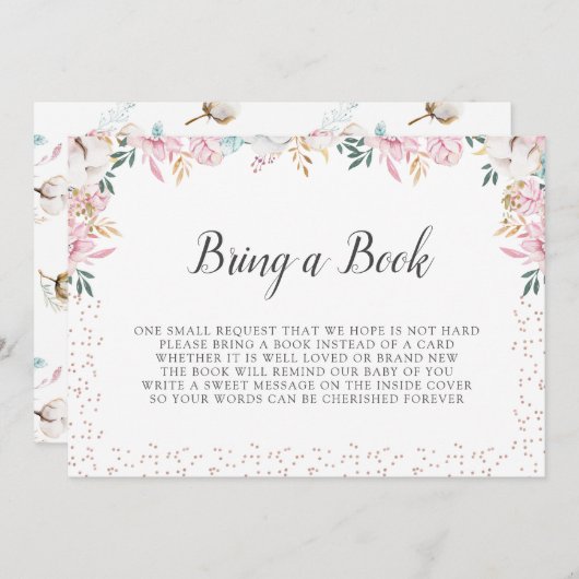 Delicate Bloemen en Katoen Breng een Boek Kaart (Voorkant / Achterkant)