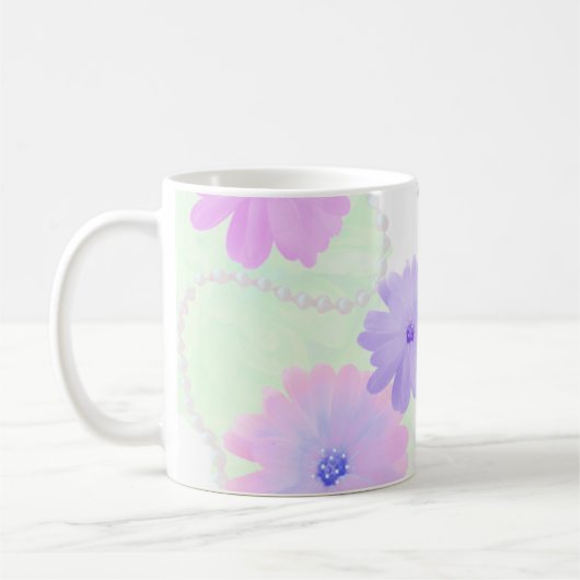 Delicate Bloemen en Krullen van Parels Mok (Links)