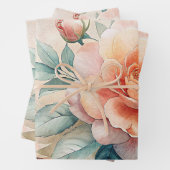 Delicate Bloemen Geïnspireerd Pastel Waterverf Inpakpapier Vel (In situ)