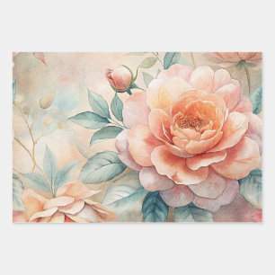 Delicate Bloemen Geïnspireerd Pastel Waterverf Inpakpapier Vel