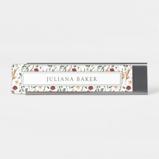 Delicate Bloemen gepersonaliseerd Bureau Naambordje (Voorkant)