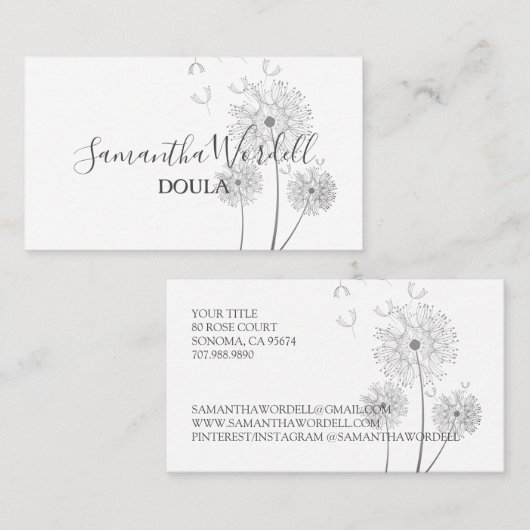 Delicate Bloemen Illustratie Doula Geboorte Verlos Visitekaartje (Voorkant / Achterkant)