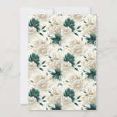 Delicate Bloemen Ivoor Blauwgroen Goud Bruiloft Kaart (Achterkant)