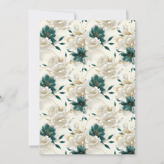 Delicate Bloemen Ivoor Blauwgroen Goud Bruiloft Kaart (Achterkant)