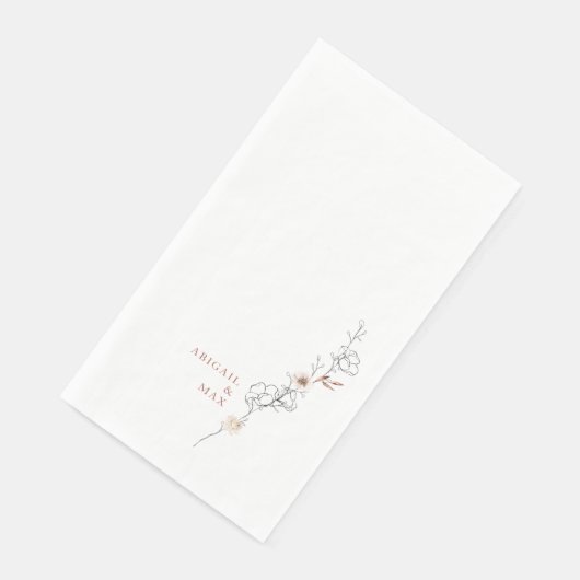Delicate Bloemen Kaneel Tekst Witte Bruiloft Servet (Hoek)