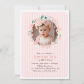 Delicate Bloemen Krans Meisje Verjaardagsfeestje Kaart (Voorkant)