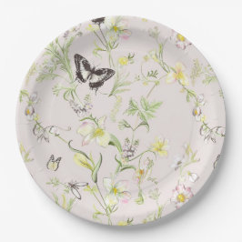 delicate bloemen met een vlinder in Chinese stijl Papieren Bordje