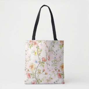 delicate bloemen met een vlinder in Chinese stijl Tote Bag
