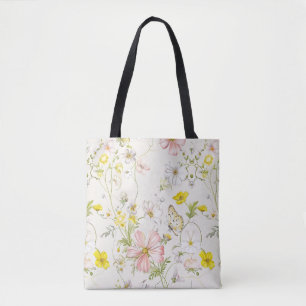delicate bloemen met een vlinder in Chinese stijl Tote Bag