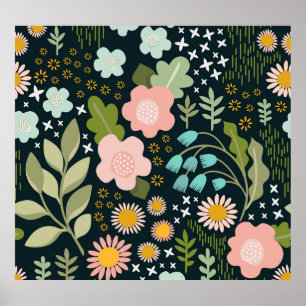 Delicate Bloemen: Naadloze  Beauty. Poster