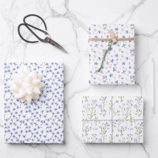 Delicate Bloemen op Witte Trio Inpakpapier Vel (Voorkant)