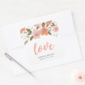 Delicate Bloemen Perzik Bruiloft Liefde Vierkante Sticker (Envelop)