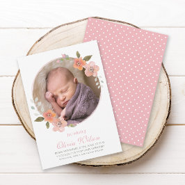 Delicate Bloemen Roze Baby Aankondiging Foto