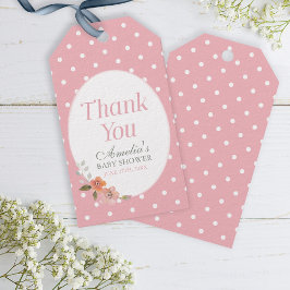 Delicate Bloemen Roze Polka Dot Dank u Cadeaulabel