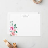 delicate bloemen roze rozen Stationery Note Kaart Notitiekaartje (Voorkant / Achterkant in situ)