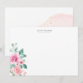 delicate bloemen roze rozen Stationery Note Kaart Notitiekaartje (Voorkant / Achterkant)