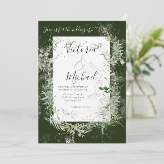 Delicate bloemengroen Bruiloft Kaart (Staand voorkant)