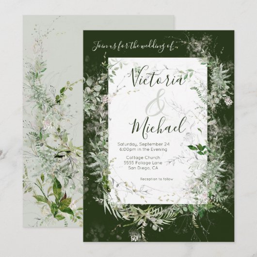 Delicate bloemengroen Bruiloft Kaart (Voorkant / Achterkant)