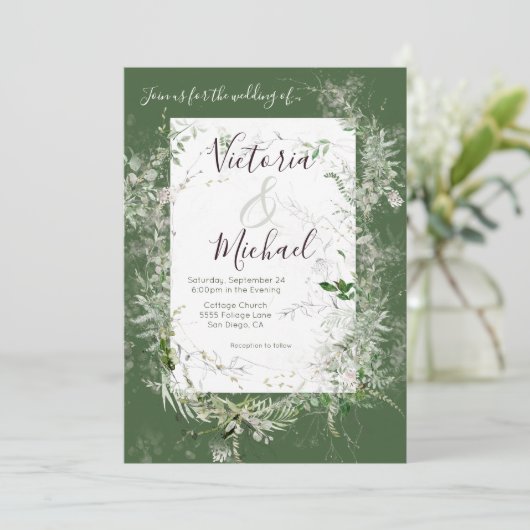 Delicate bloemengroen Bruiloft Kaart (Staand voorkant)