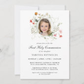 Delicate bloemenkrans Foto Eerste Heilige Communie Kaart (Voorkant)