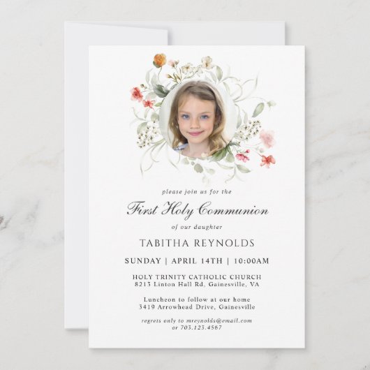 Delicate bloemenkrans Foto Eerste Heilige Communie Kaart (Voorkant)