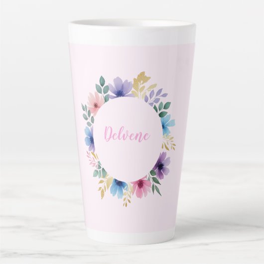 Delicate bloemenkrans latte mok (Voorkant)