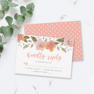 Delicate Bloemenperzik bruiloft vriendelijk antwoo RSVP Kaartje