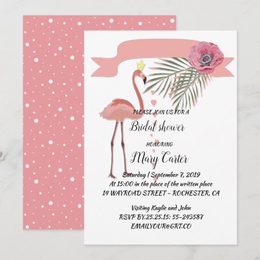 Delicate bloemenslingers, roze flamingo's, kaart (Voorkant / Achterkant)