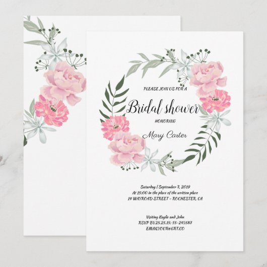 Delicate bloemenslingers, roze pioenrozen kaart (Voorkant / Achterkant)