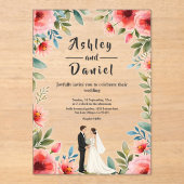 Delicate Bloementuin Bruid Bruidegom Zomer Huwelij Acryl Uitnodigingen (Voorkant)