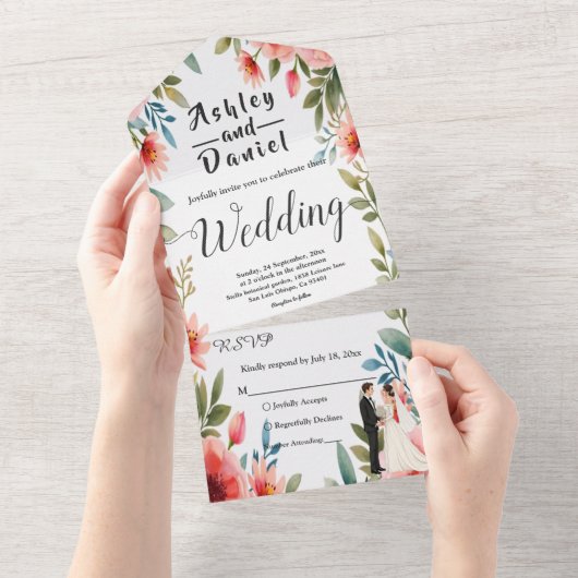 Delicate Bloementuin Bruid Bruidegom Zomer Huwelij All In One Uitnodiging (Afscheurbaar)