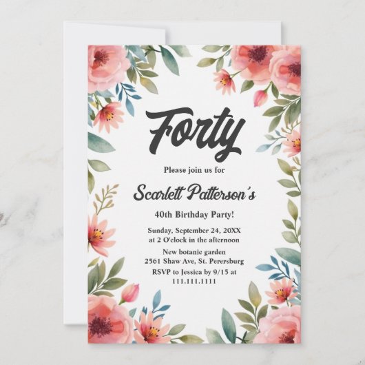 Delicate Bloementuin Rustieke Zomer 40e Verjaardag Kaart (Voorkant)