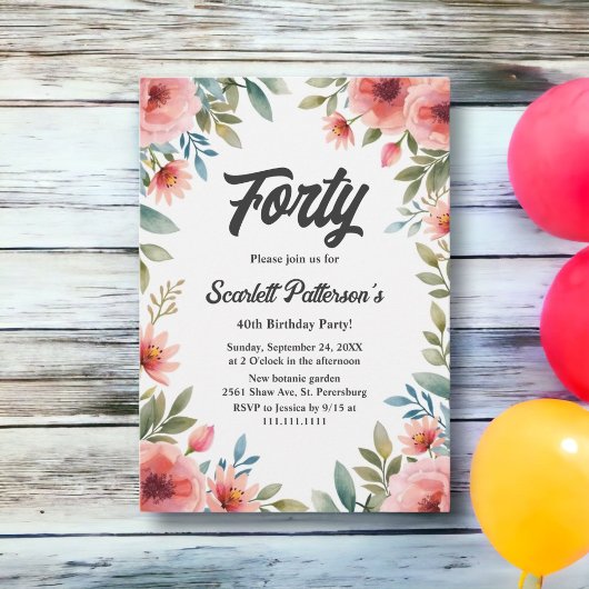 Delicate Bloementuin Rustieke Zomer 40e Verjaardag Kaart