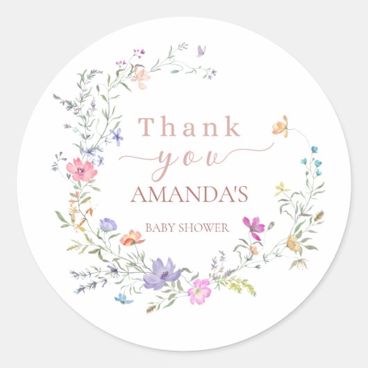 Delicate Bloemige Baby Shower Bedankt Sticker (Voorkant)