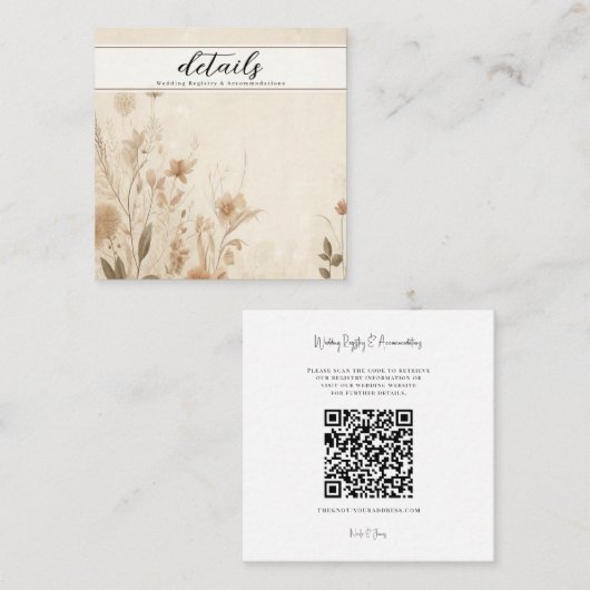  delicate bloemige botanische boho details vierkante visitekaartje (Voorkant / Achterkant)