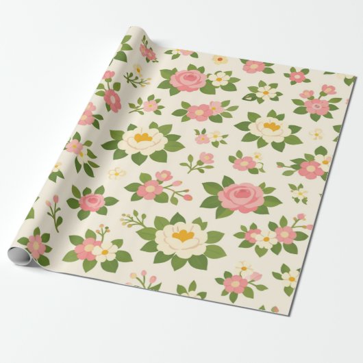 Delicate Bloemige Bruiloft Cadeaupapier (Uitgerold)