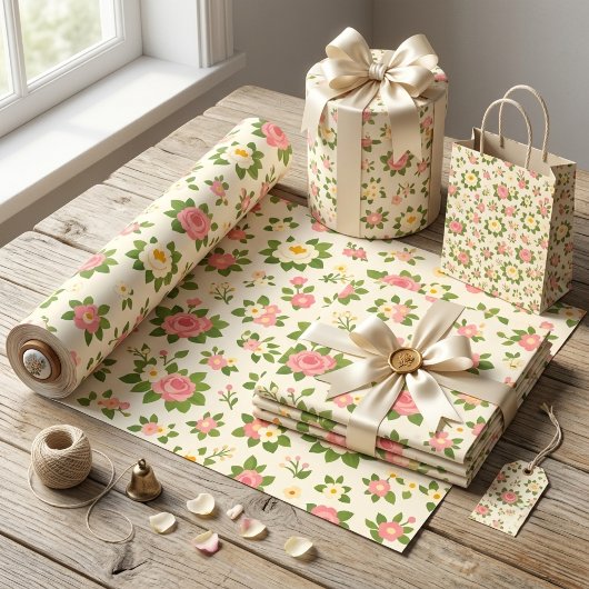 Delicate Bloemige Bruiloft Cadeaupapier
