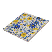 Delicate bloemige korenbloem en gele bloemen tegeltje (Zijkant)