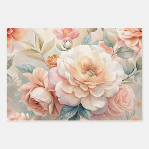 Delicate Bloemige Vintage Geïnspireerde Pastel Wat Inpakpapier Vel