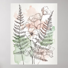 Delicate bloemige wandkunst voor nieuwe huiseigena poster