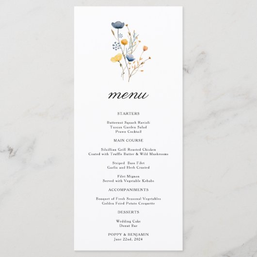 Delicate Bloemige Wilde Bloem Bruiloft Menu (Voorkant)