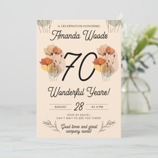Delicate Bloom 70ste Verjaardag Fest Kaart (Staand voorkant)