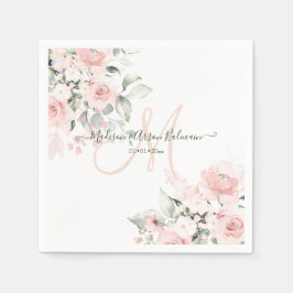 Delicate Bloom Blush Monogram Bloemen Waterverf Servet