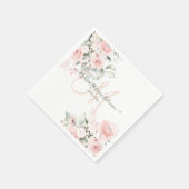 Delicate Bloom Blush Monogram Bloemen Waterverf Servet (Hoek)