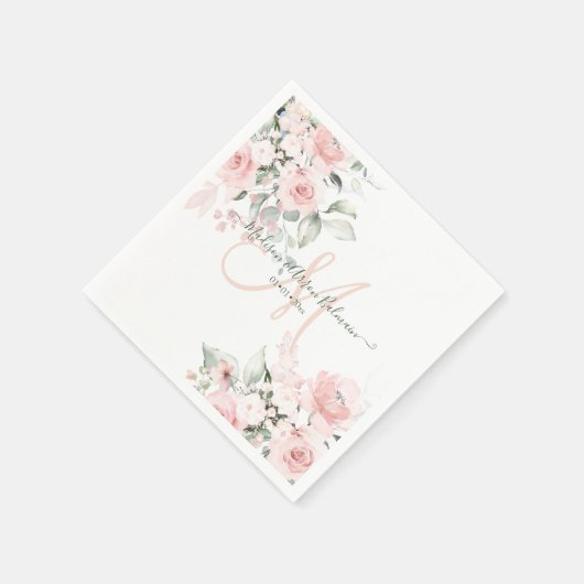 Delicate Bloom Blush Monogram Bloemen Waterverf Servet (Hoek)