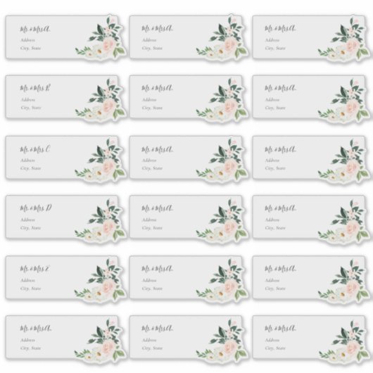 Delicate Bloom Blush Rozen Gast Adresetiketten Sticker (Voorkant)